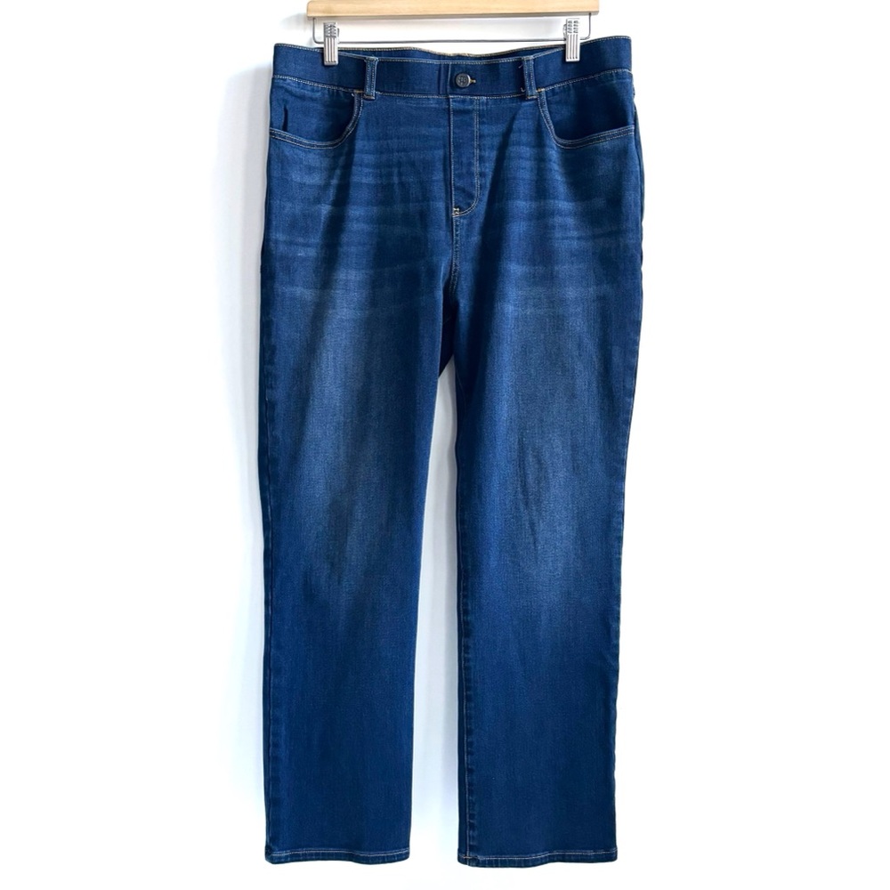 Betabrand Straight Leg 4 Pocket Yoga Blue Denim Jeans Pull On Size XL Petite